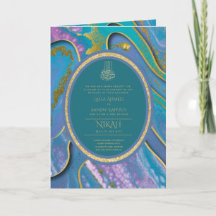 Carte LeahG Blue Islam Mariage invite Nikah