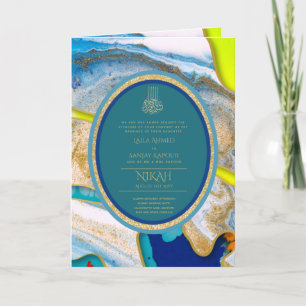 Carte LeahG Blue Islam Mariage invite Nikah