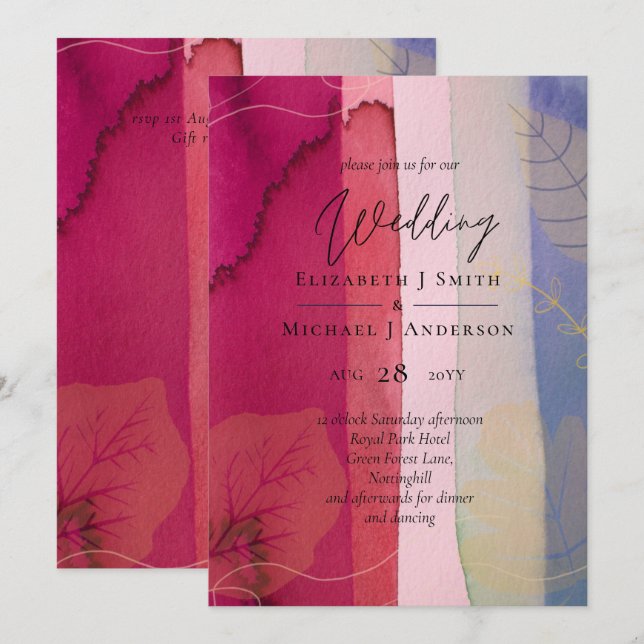 Carte LeahG BUDGET Mariage Berry Rouge Purple Aquarelle (Devant / Derrière)