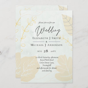 Carte LeahG Mariage Budget Gold Grey Feuilles automnales