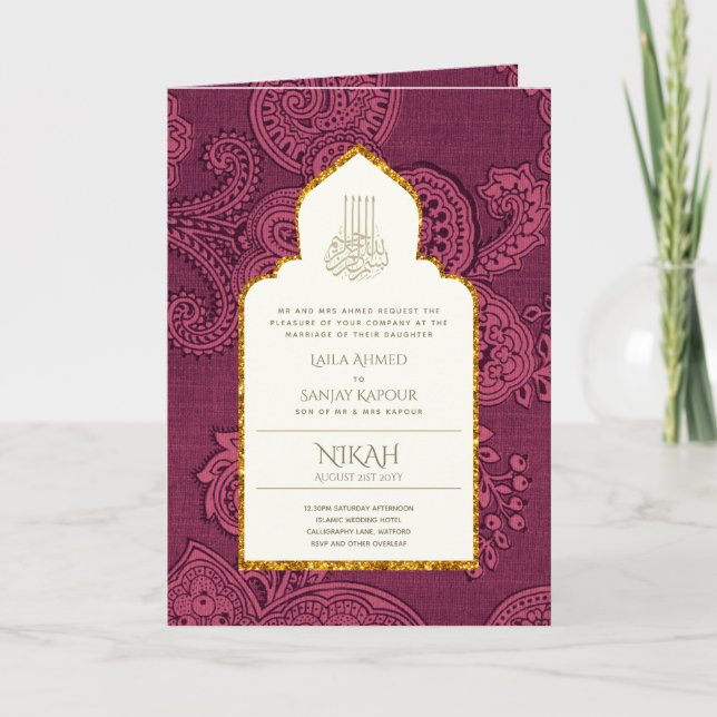 Carte LeahG Paisley Ornate Islam Mariage musulman (Devant)