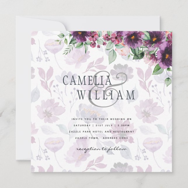 Carte LeahG Plum Purple Berry Mariage Floral Automne Hiv (Devant)