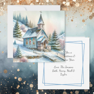 Carte L'église lors d'une journée hivernale enneigée   N