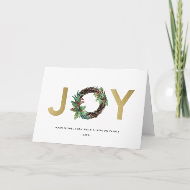 CARTE L'ÉLÉGANT HOLLY BERRY GOLD RED JOY WREATH NOËL (Devant)