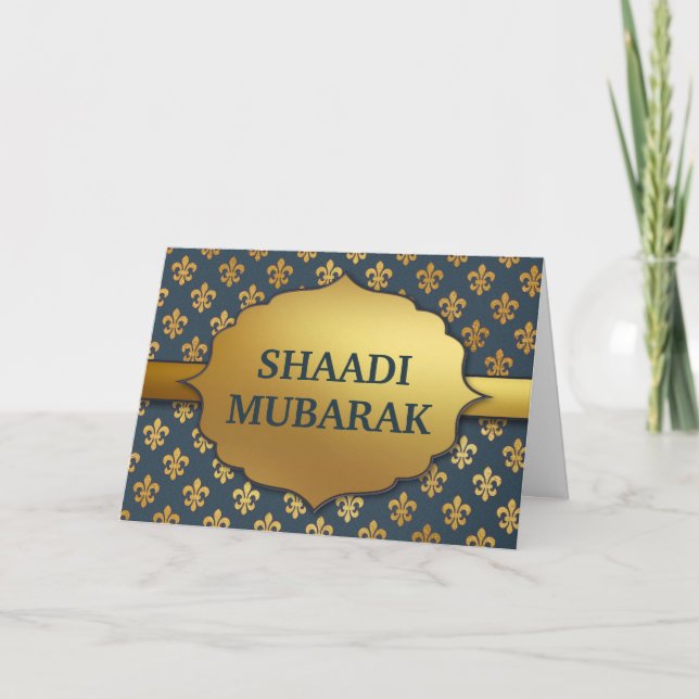 Carte L'élégant Motif de fleurs bleues Shaadi Mubarak (Devant)