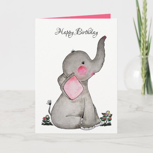 Carte L'éléphant mignon de bébé d'aquarelle avec (Devant)