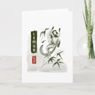 Carte LEMUR 狐 猴 style japonais sumi-e