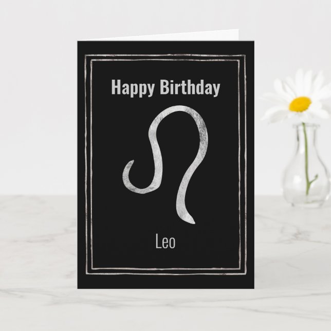 Carte Leo Lion argent astrologie zodiac Joyeux Anniversa (Petite plante)
