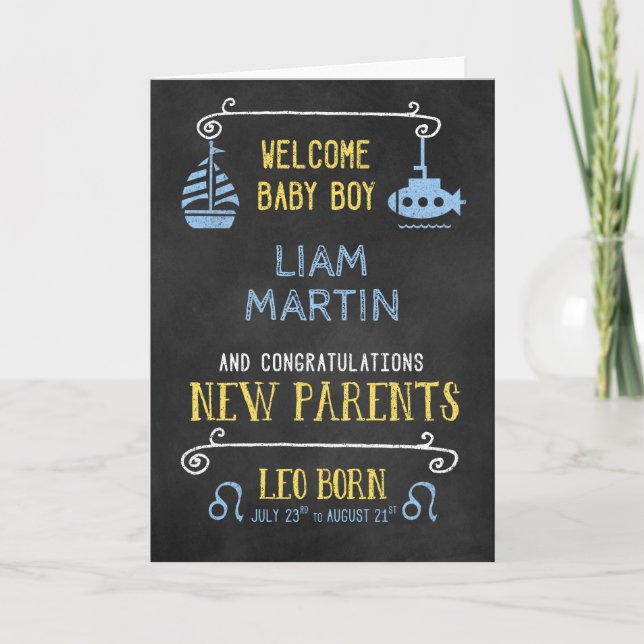 Carte Leo Nouveau bébé garçon Né du 23 juillet au 23 aoû (Devant)