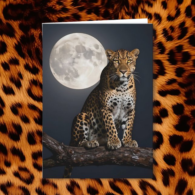 Carte Leopard and Full Moon | Happy Birthday (Créateur téléchargé)