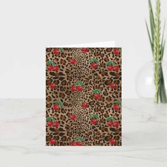 Carte Leopard Cheetah Animal Print Red Cherry Pattern (Devant)