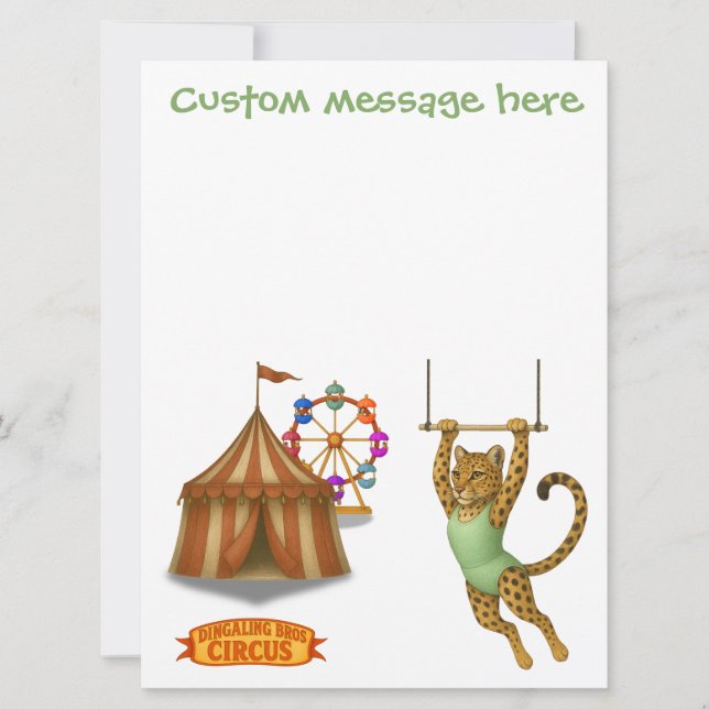 Carte Leopard on a trapeze. Add your own message. (Devant)
