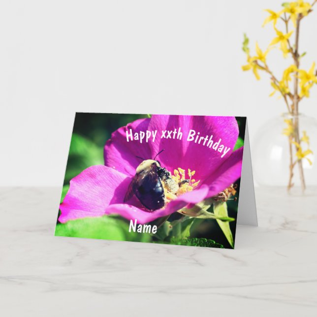 Carte Les abeilles sur la fleur Rose Anniversaire person (Fleur jaune)
