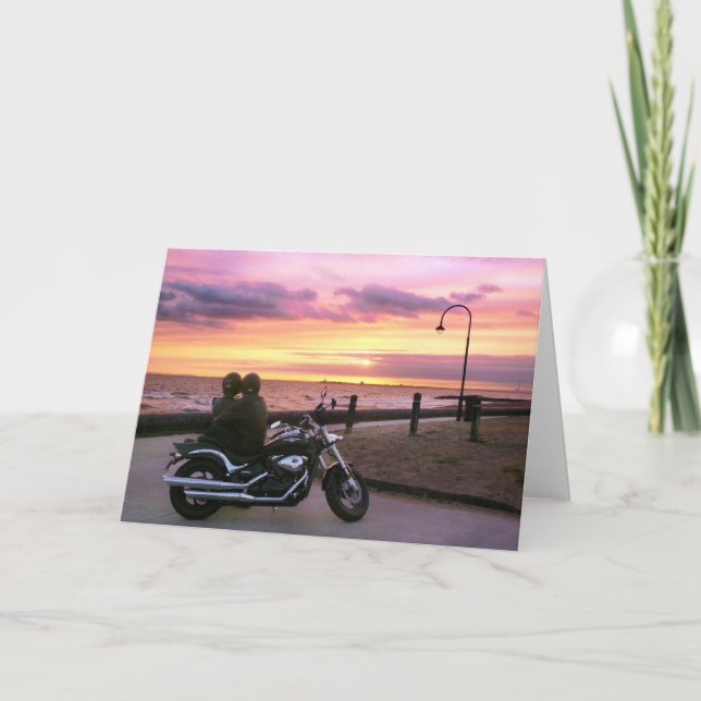 Carte Les amateurs de moto au coucher du soleil (Devant)