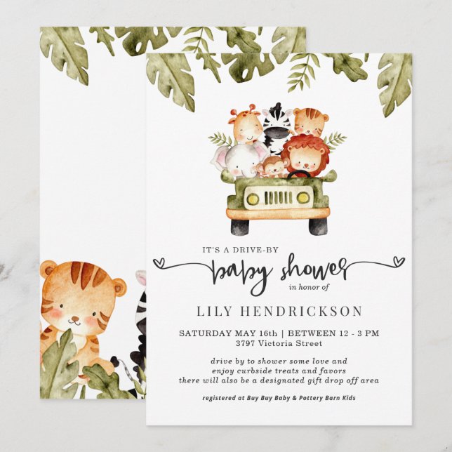 Carte Les animaux de Safari mignons | Baby shower Drive- (Devant / Derrière)