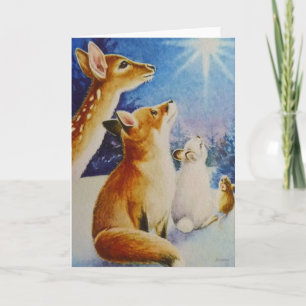 Carte Les animaux des bois Voir l'art Watercolor de Noël
