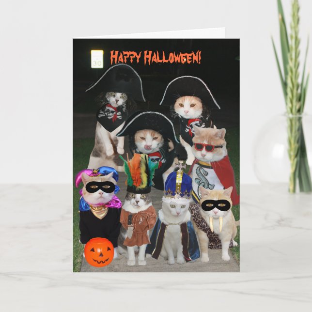 Carte Les chats amusants se faufilent à Halloween (Devant)