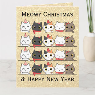 Carte Les chats de Noël adorables font face à Noël hiver