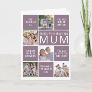 Carte Les choses que nous aimons à propos de vous maman 