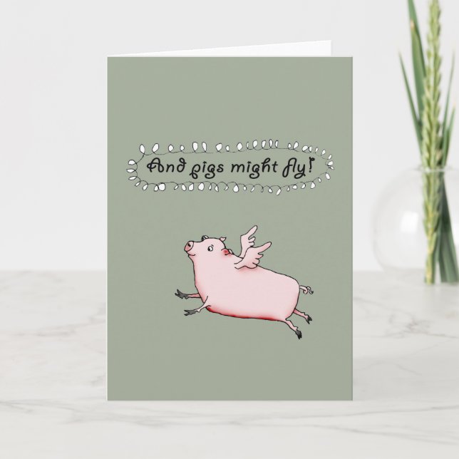 Carte Les Cochons Pourraient Voler, Le Cochon Rose Avec  (Devant)