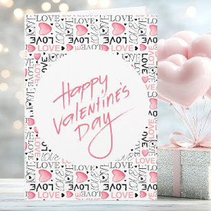 Carte Les cœurs roses aiment la typographie Joyeuse Sain