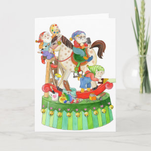 Carte Les elfes de Père Noël construisant le cheval de