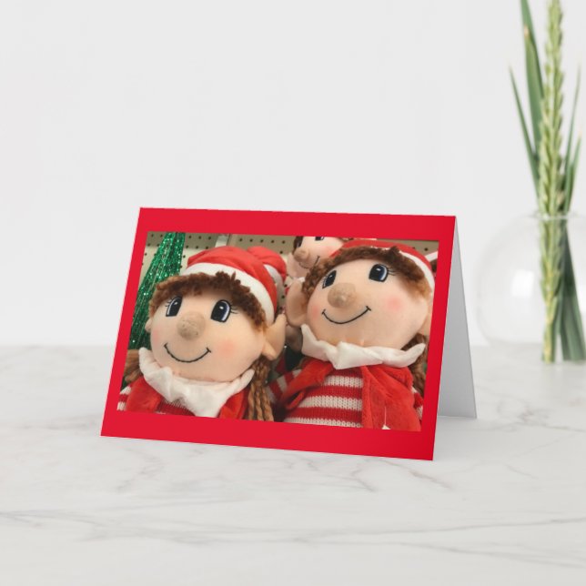 CARTE LES "ELVES" FONT DES JOUETS ET DISENT JOYEUX NOËL (Devant)