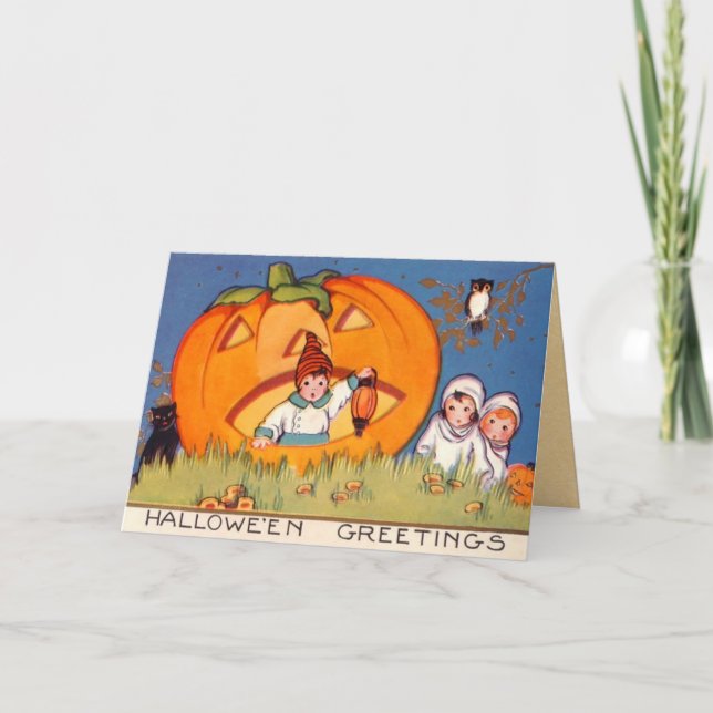 Carte Les enfants Halloween, grand citrouille, vieille (Devant)