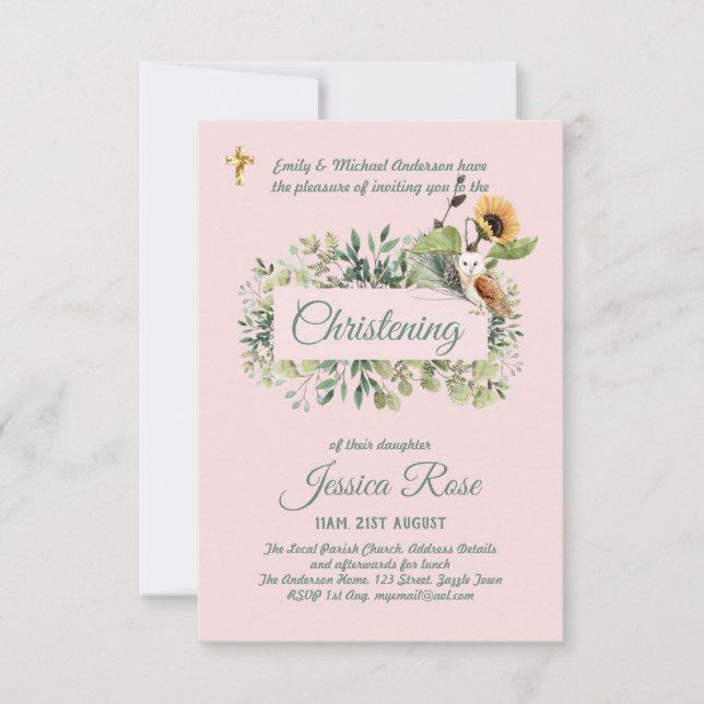 Carte Les filles de la Chouette des bois Christening Inv (Devant)