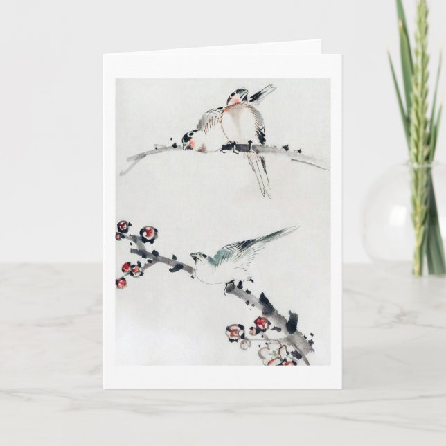 Carte Les fleurs de prunes et les oiseaux, Hokusai, Ukiy (Devant)