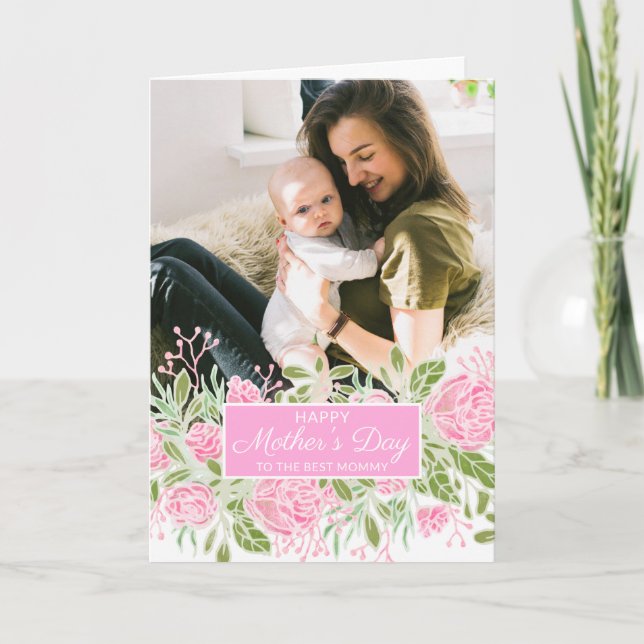 Carte Les fleurs de roses roses roses Feuilles joyeuses  (Devant)