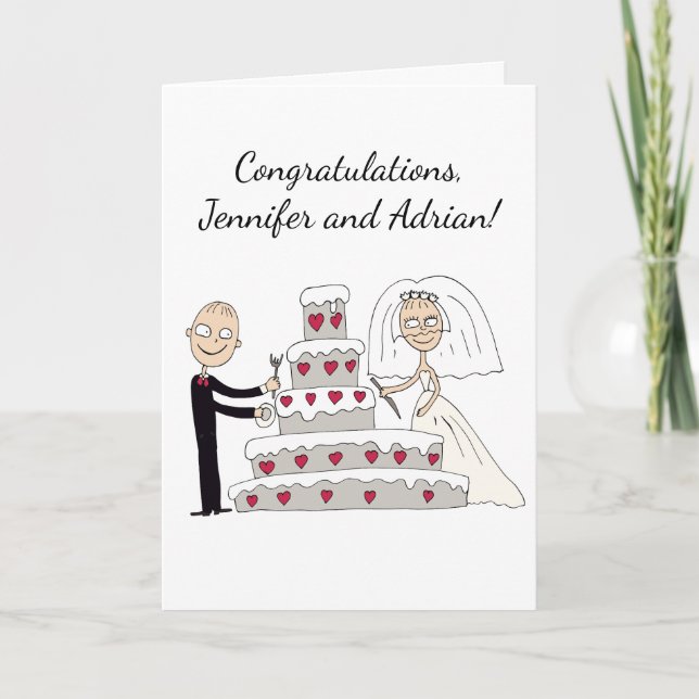 Carte Les mariés coupent le gâteau de mariage. Félicita (Devant)