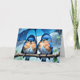 Carte Les oiseaux bleus sous un parapluie Anniversaire