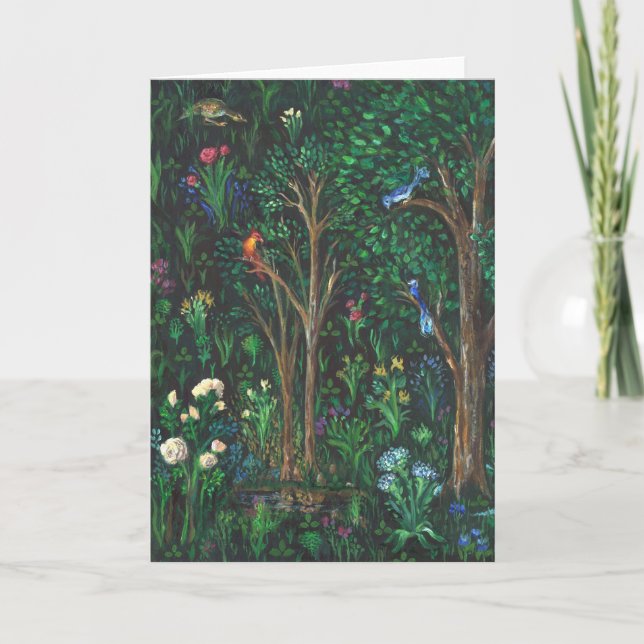Carte "Les oiseaux dans une forêt." (Détail de l'étang)  (Devant)