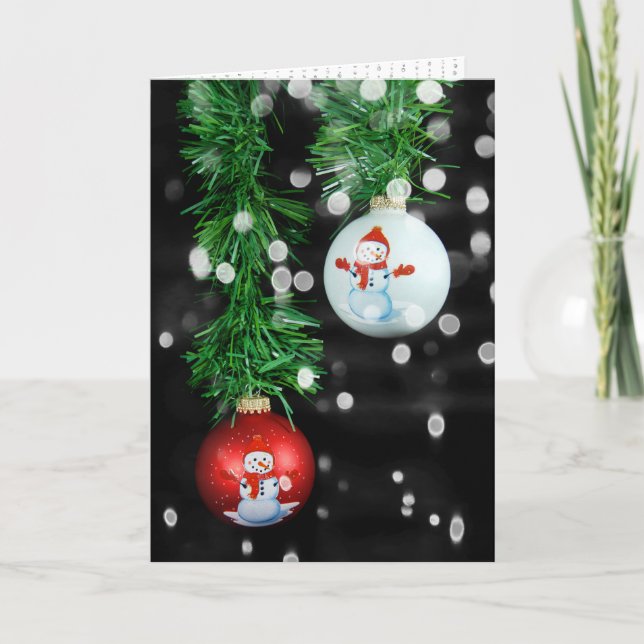 Carte Les ornements de Noël de Snowman avec guirlande (Devant)