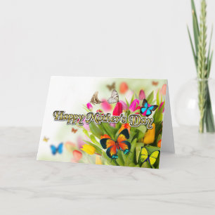 Carte Les papillons de la Fête des Mères tulipes