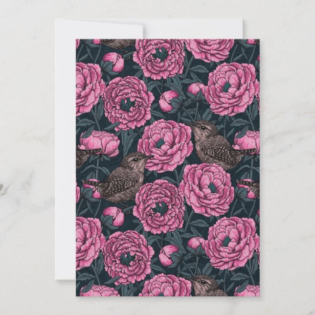 Carte Les pivoines et les brins sur gris foncé (Devant)