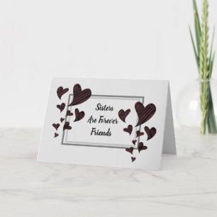 Carte Les soeurs sont pour toujours des amis Coeurs roug
