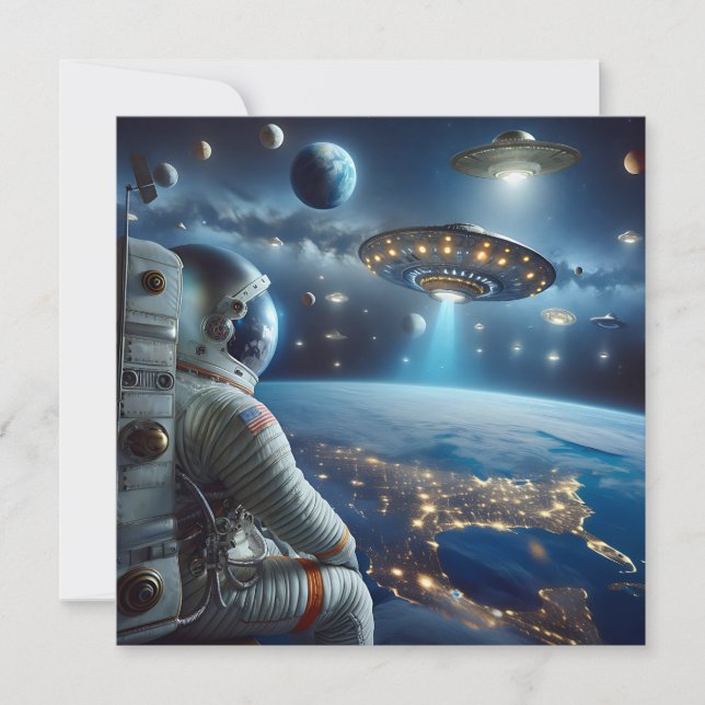 Carte Les vaisseaux spatiaux et un astronaute dans l'esp (Devant)