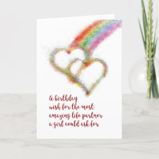 Carte Lesbian Birday Wish for Life Partner, Rainbow