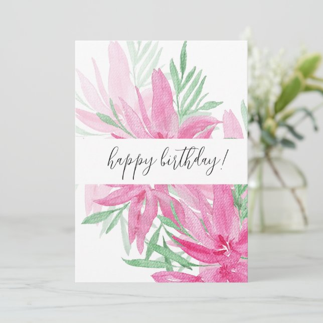 Carte L'été florissant rose aquarelle florale Art (Debout devant)