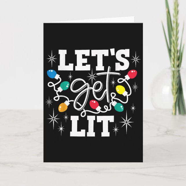 Carte Let's Get Lit Drinking Santa Hat Christmas Lights  (Devant)