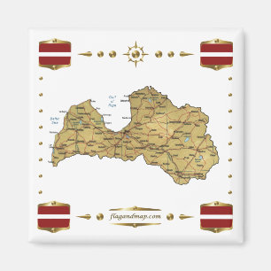 Carte Lettonie + Magnet des drapeaux