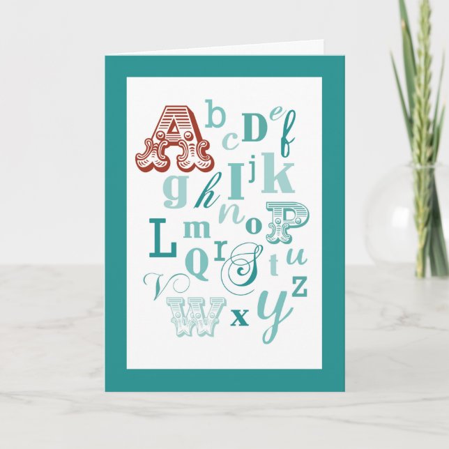 Carte Lettre A Nom Initial Alphabet Anniversaire Turquoi (Devant)