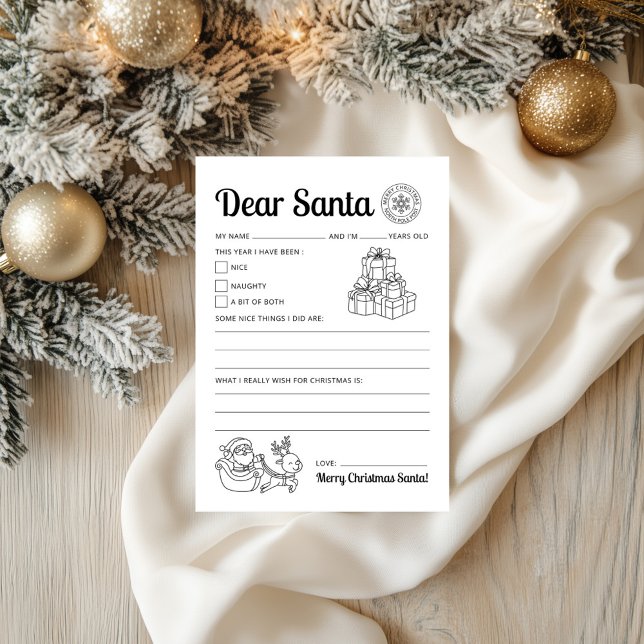 Carte Lettre à Père Noël Imprimable Facile à imprimer (Letter To Santa Printable Easy To Print Letter)