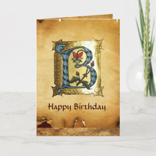 Carte LETTRE BLEUE OR B AVEC FLEURS MONOGRAMME Anniversa