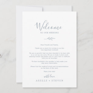 Carte LETTRE D'ACCUEIL Bleu Dusty À FEUILLE MINIMALE ET