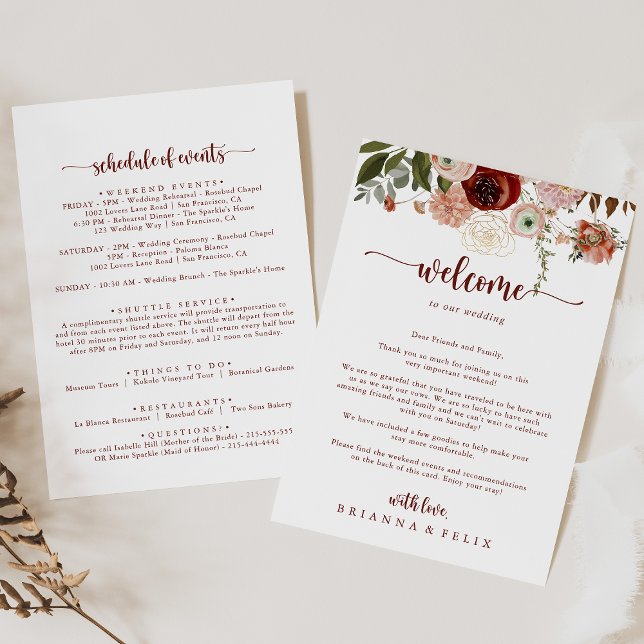 Carte LETTRE D'ACCUEIL DE Mariage Floral Rustique Or (Créateur téléchargé)