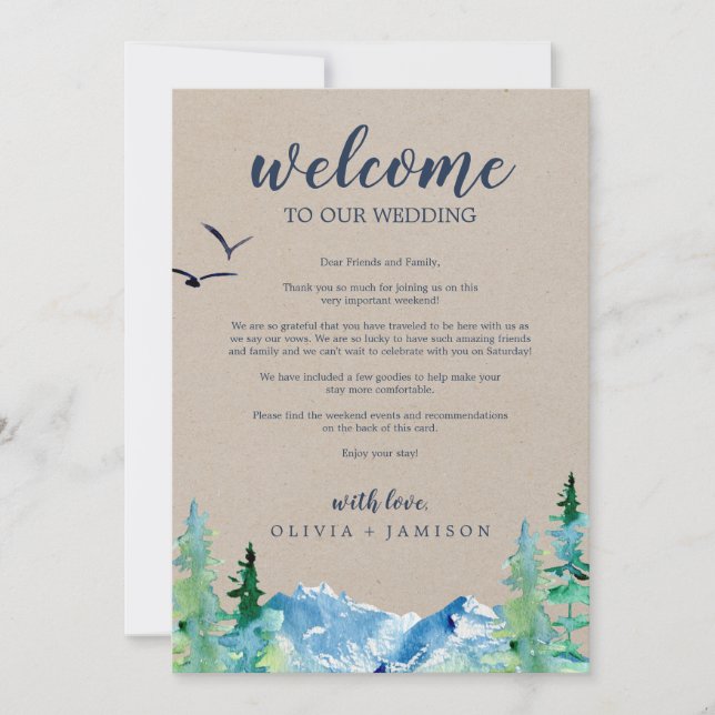 Carte Lettre d'accueil Mariage Kraft Mountain et itinéra (Devant)