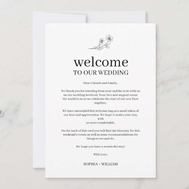 Carte Lettre d'accueil Mariage Sophia Simple et itinérai (Devant)